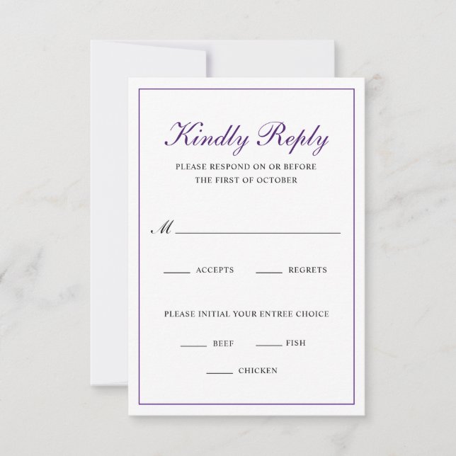 Traditional Meal Choice Royal Purple Wedding RSVP Card (Front)