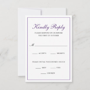 Traditional Meal Choice Royal Purple Wedding RSVP Card