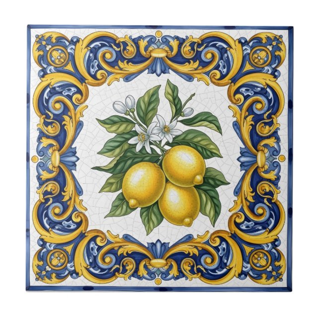 Traditional Mediterranean Majolica Lemon Tile (Front)