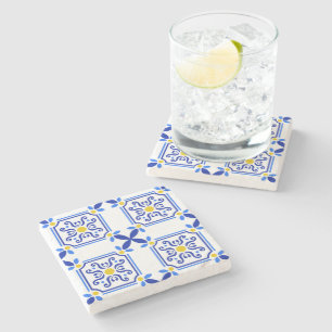Traditional Mediterranean Portuguese Azulejo Stone Coaster