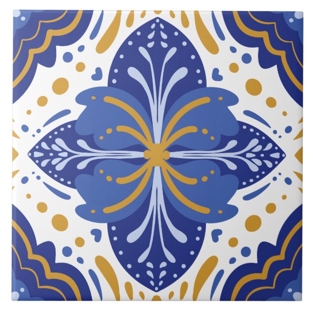Traditional Mediterranean Portuguese Azulejo Tile (Front)