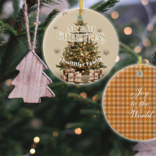 Traditional Merry Christmas Antique Gold Custom Ceramic Tree Decoration