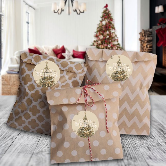 Traditional Merry Christmas Antique Gold Custom Classic Round Sticker (Creator Uploaded)