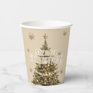 Traditional Merry Christmas Antique Gold Custom Paper Cups