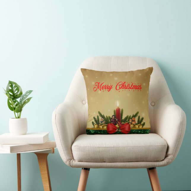 Traditional Merry Christmas Foliage & Decorations Cushion (Chair)