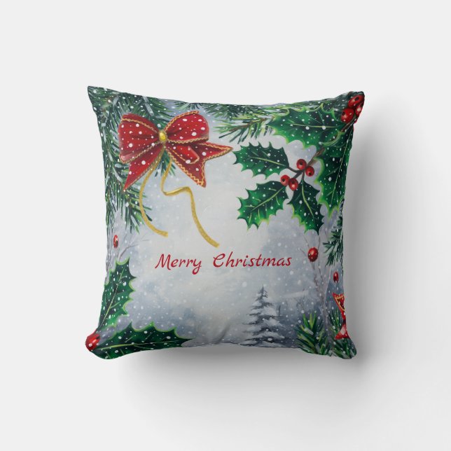 Traditional Merry Christmas Holidays Personalize  Cushion (Front)