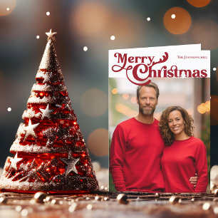 Traditional Merry Christmas Photo Red Plaid Inside Holiday Card