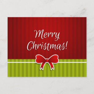 Traditional "Merry Christmas!" Red Green Design Holiday Postcard
