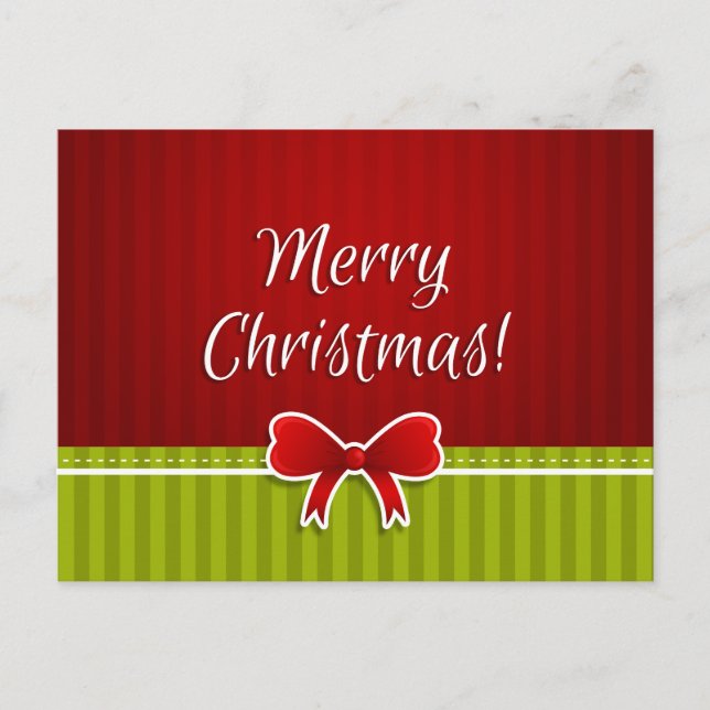 Traditional "Merry Christmas!" Red Green Design Holiday Postcard (Front)