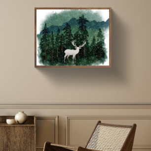 Traditional Merry Christmas Reindeer in The Forest Poster