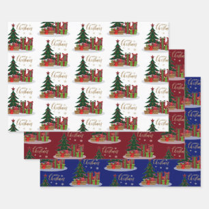 Traditional Merry Christmas Tree Wrapping Paper Sheet
