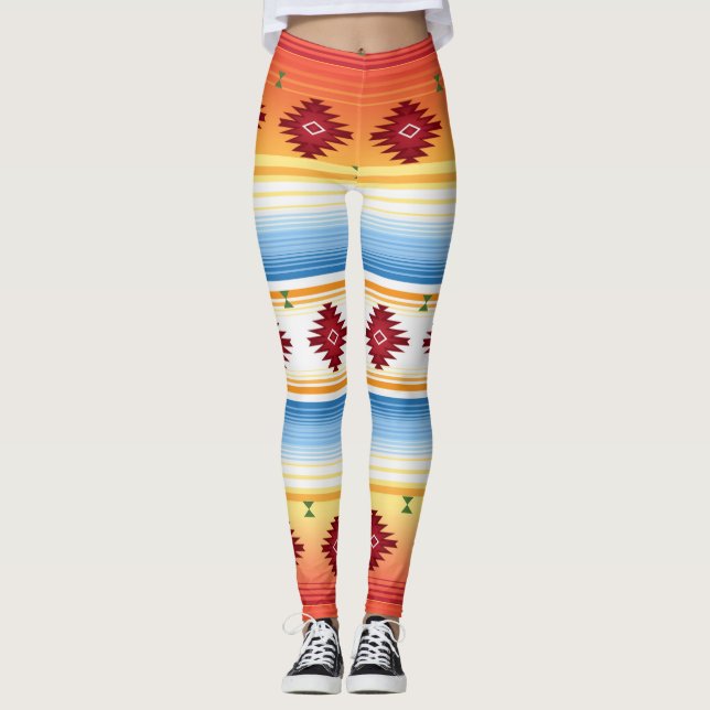 Traditional Mexican Blanket Pattern Leggings (Front)