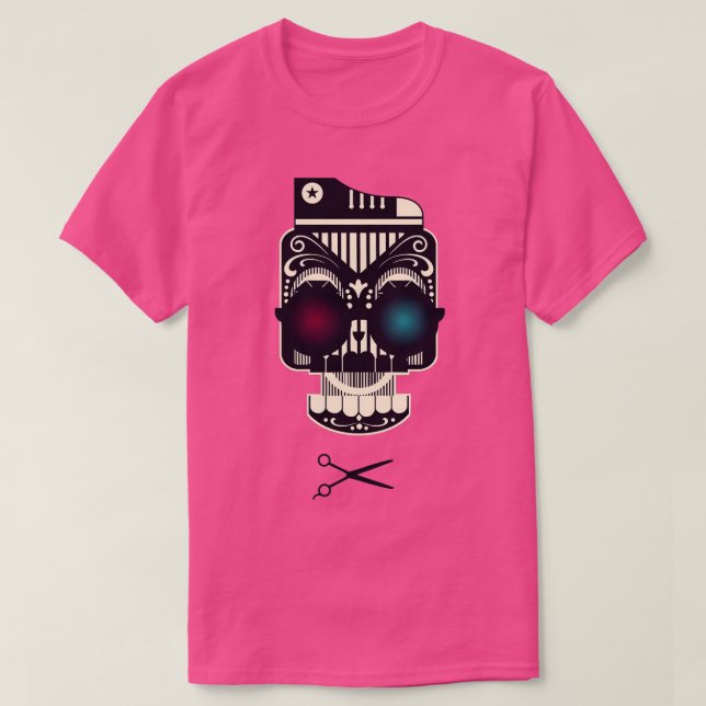 Traditional Mexican Cool Barber Skull With Duo Ton T-Shirt (Design Front)