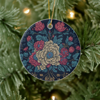 Traditional Mexican Embroidery Pattern Ceramic Tree Decoration