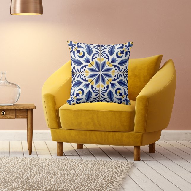 Traditional Mexican "Tiled" Decorative Blue, White Cushion (Creator Uploaded)