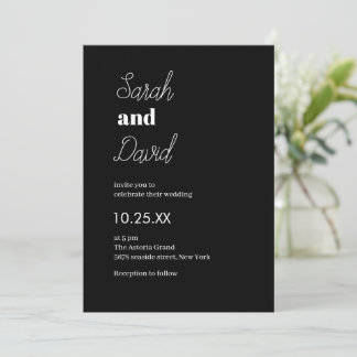 Traditional Modern chic black and white wedding Invitation