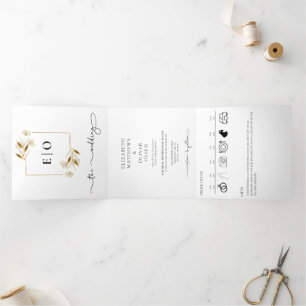 Traditional Modern Classic Black White Wedding Tri-Fold Invitation
