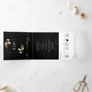 Traditional Modern Classic   Black White Wedding  Tri-Fold Invitation
