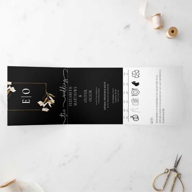 Traditional Modern Classic | Black White Wedding  Tri-Fold Invitation (Inside)