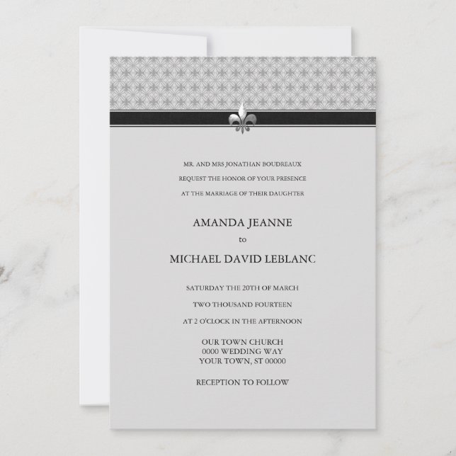 Traditional Modern Fleur de Lis Pattern Wedding Invitation (Front)
