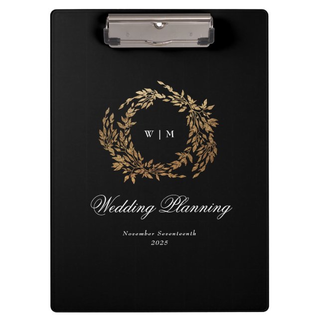 Traditional Monogram Black Crest Classic Wedding Clipboard (Front)