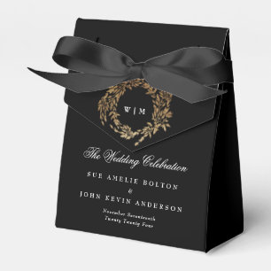 Traditional Monogram Black Crest Classic Wedding Favour Box