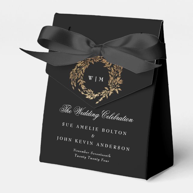 Traditional Monogram Black Crest Classic Wedding Favour Box (Front Side)