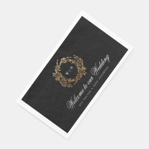 Traditional Monogram Black Crest Classic Wedding Napkin
