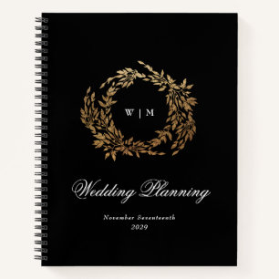 Traditional Monogram Black Crest Classic Wedding Notebook