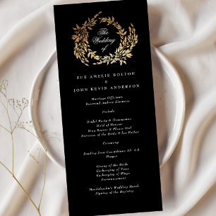 Traditional Monogram Black Crest Classic Wedding Programme