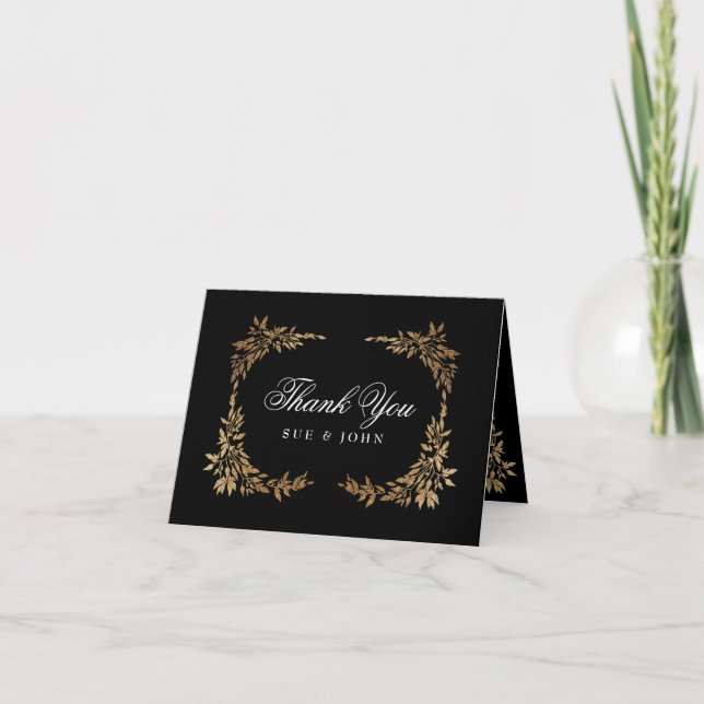 Traditional Monogram Black Crest Classic Wedding Thank You Card (Front)