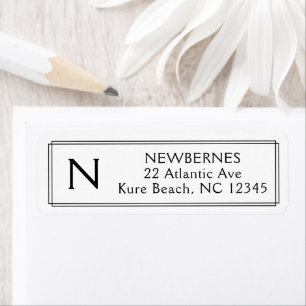 Traditional Monogram Black White Border Stationery