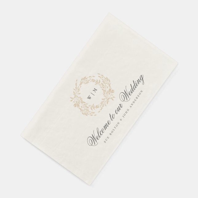 traditional Monogram Blush Crest Elegant Wedding Napkin (Corner)