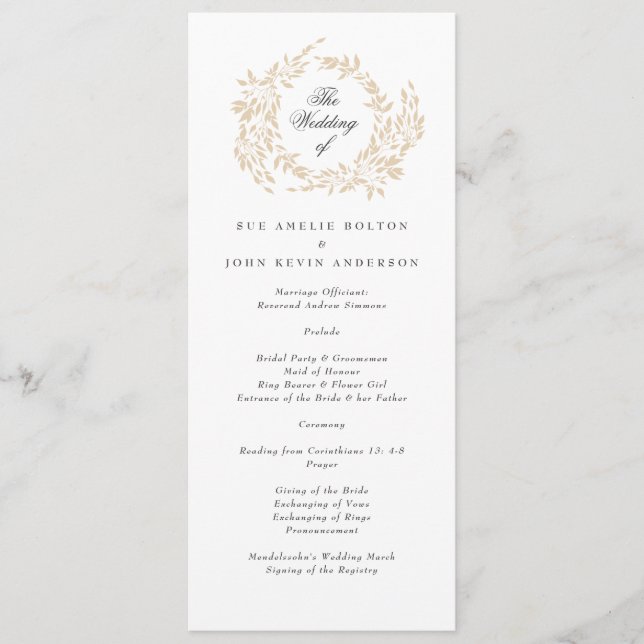 traditional Monogram Crest Classic Elegant Wedding Programme (Front)