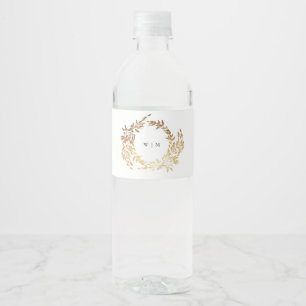 traditional Monogram Crest Classic Elegant Wedding Water Bottle Label