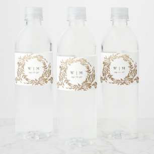 traditional Monogram Crest Classic Elegant Wedding Water Bottle Label