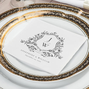 Traditional Monogram Crest Floral Elegant Wedding Napkin