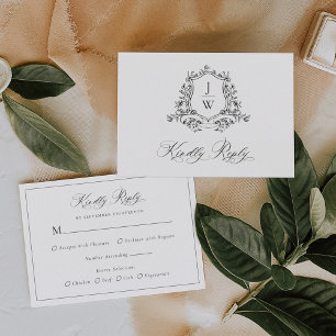 Traditional Monogram Crest Floral Elegant Wedding RSVP Card