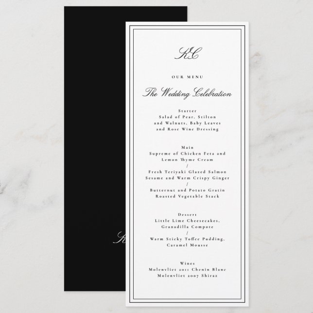 Traditional Monogram Wedding Menu (Front/Back)