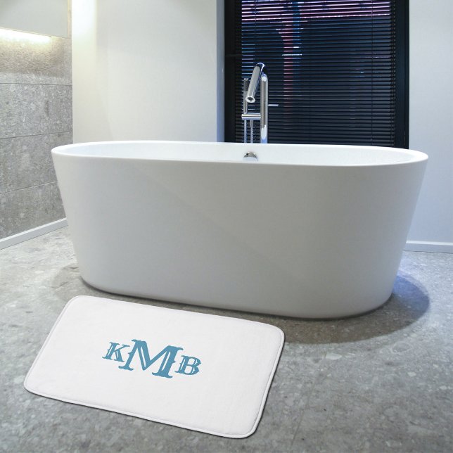 Traditional Monogrammed Blue & White Bath Mat (Creator Uploaded)