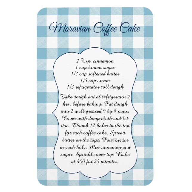 Traditional Moravian Coffee Cake Recipe Kitchen  Magnet (Vertical)