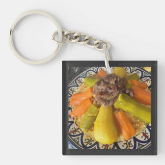 Traditional Moroccan Couscous Plate Illustration Key Ring