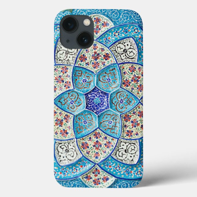 Traditional Moroccan turquoise Blue, white, salmon Case-Mate iPhone Case (Back)