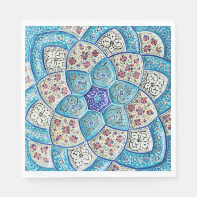 Traditional Moroccan turquoise Blue, white, salmon Napkin (Front)