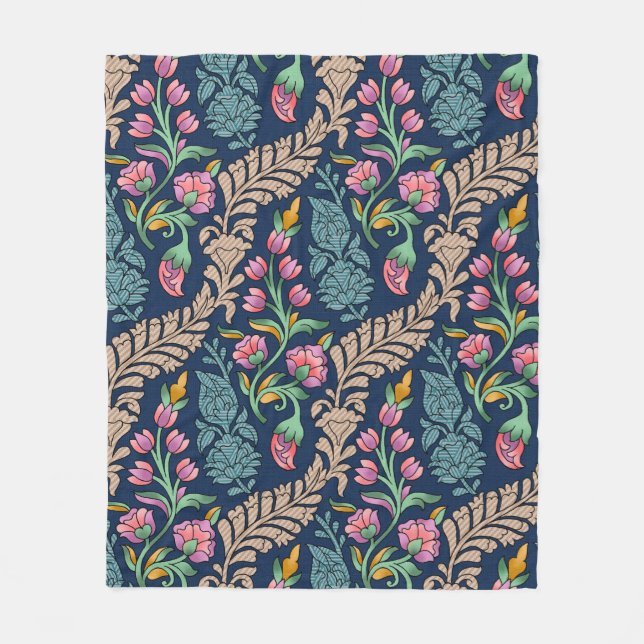 Traditional Mughal Allover Designart,pattern,flora Fleece Blanket (Front)