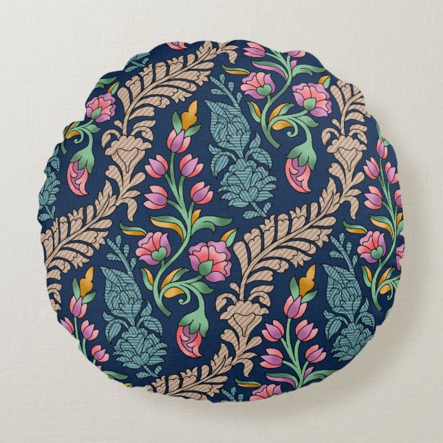 Traditional Mughal Allover Designart,pattern,flora Round Cushion (Front)