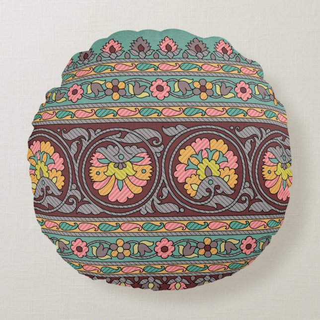 Traditional Mughal Border art,pattern,flower,geome Round Cushion (Front)