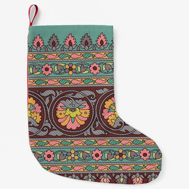 Traditional Mughal Border Designart,pattern,geomet Small Christmas Stocking (Front)