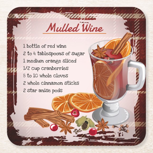 Traditional Mulled Wine Recipe Christmas Drink Art Square Paper Coaster (Front)