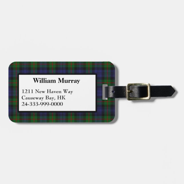 Traditional Murray Tartan Plaid Luggage Tag (Front Horizontal)